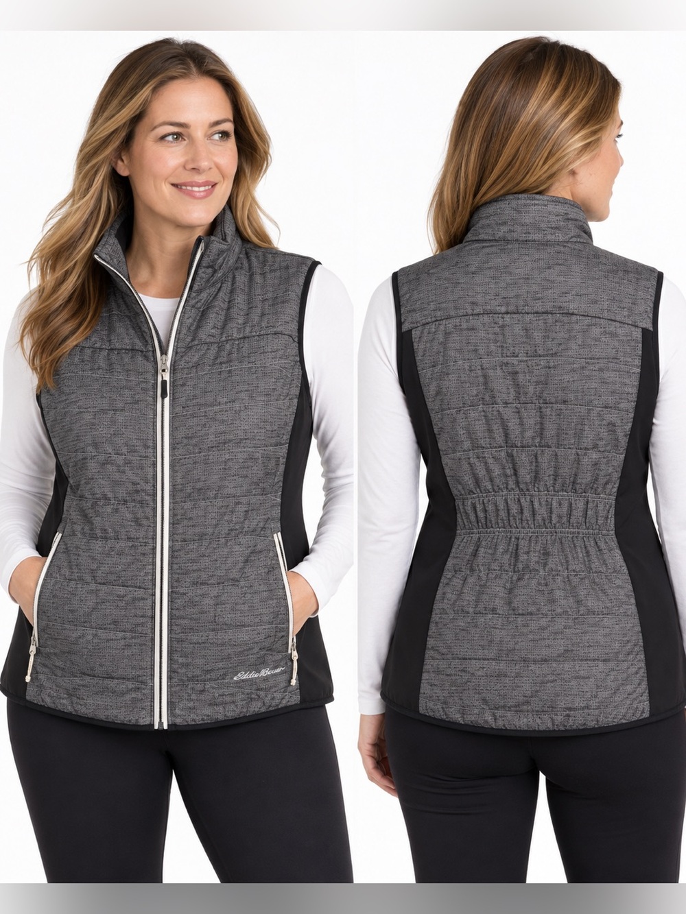 Eddie Bauer Women’s 2XL Hybrid Insulated Vest Gray Black Full Zip